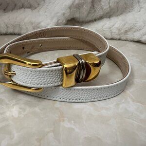 Vintage Belts By Simon White Gold Silver Leather Skinny Waist Belt Womens Small